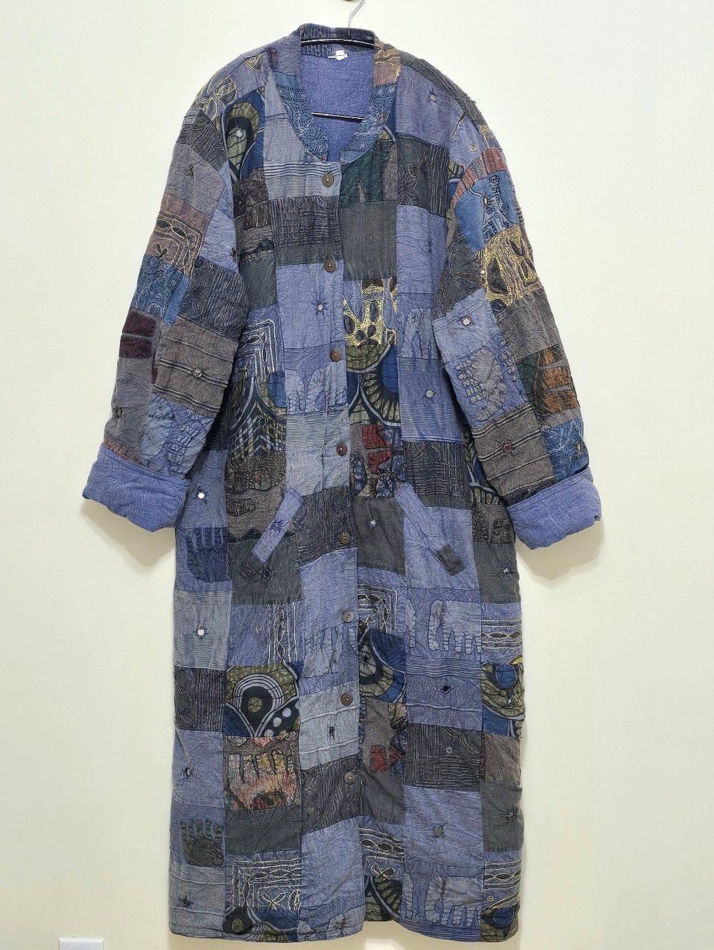 VTG Patchwork Quilted M/L Long Oversized JACKET COAT DUSTER Hippie Boho Gypsy